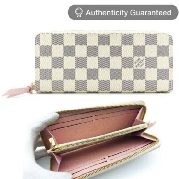 Authentic Louis Vuitton Damier Azur Clemence Zippy Wallet Rose Ballerine Pink - Picture 2 of 13